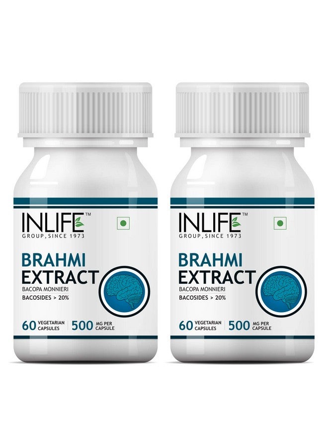 INLIFE Brahmi/Bacopa Monnieri Extract (Bacosides > 25%) Supplement, 500 mg - 60 Vegetarian Capsules (Pack of 2) - Image 1