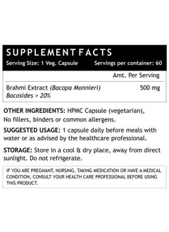 Inlife INLIFE Brahmi/Bacopa Monnieri Extract (Bacosides > 25%) Supplement, 500 mg - 60 Vegetarian Capsules (Pack of 2)  - Image 2