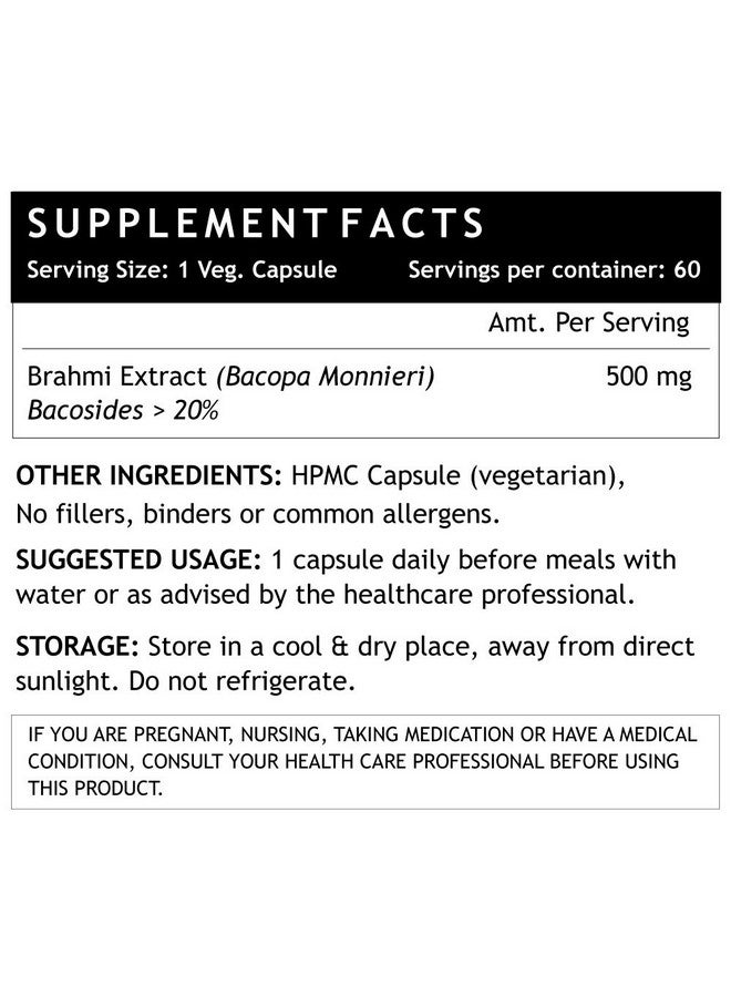 INLIFE Brahmi/Bacopa Monnieri Extract (Bacosides > 25%) Supplement, 500 mg - 60 Vegetarian Capsules (Pack of 2) - Image 2