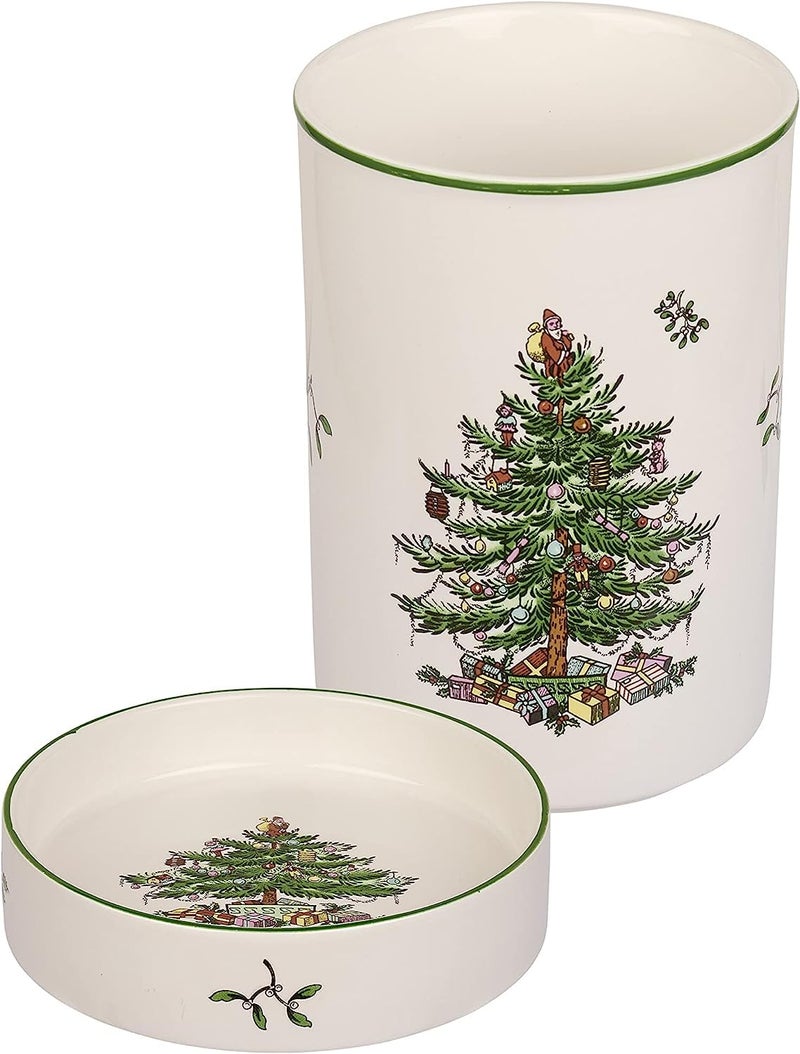 Spode Christmas Tree Wine Chiller  Coaster Set Dishwasher Microwave  Freezer Safe  Stoneware Wine Cooler with Festive Coaster  Hostess Gift for Holiday Entertaining
