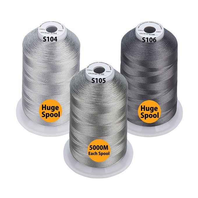 33 SELECTIONS VARIOUS ASSORTED COLOR PACKS OF POLYESTER EMBROIDERY MACHINE THREAD HUGE SPOOL 5500Y FOR ALL SEWING EMBROIDERY MACHINES 3 DIFFERENT GRAY COLORS