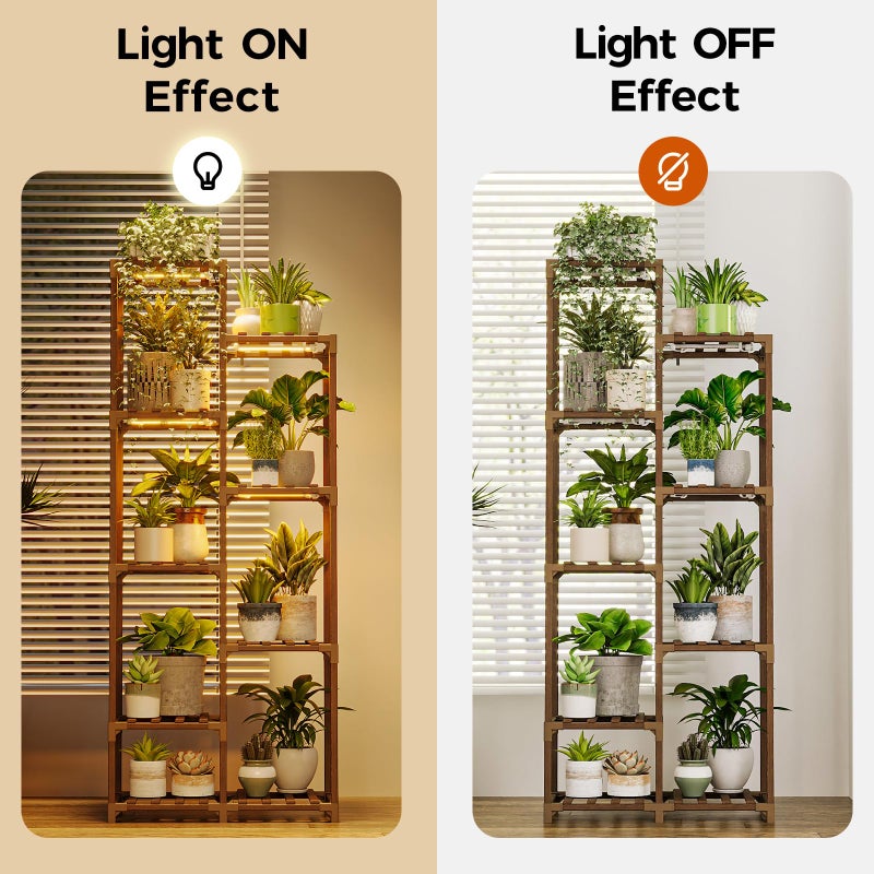 Bamworld Plant Stand with Grow Light Tall Plant Shelf for Mutiple Pots Large Wood Plant Holder Rack for Patio Living Room Balcony Warm Light - Image 4