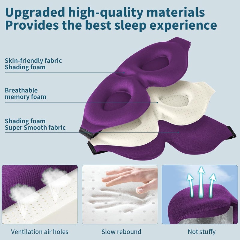 ZGGCD 3D Sleep Mask, Adult, Purple, Contoured Cup Night Blindfold, Light Blocking Eye Cover, Molded Eye Shade with Adjustable Elastic Strap for Travel, Nap, Meditation - Image 5
