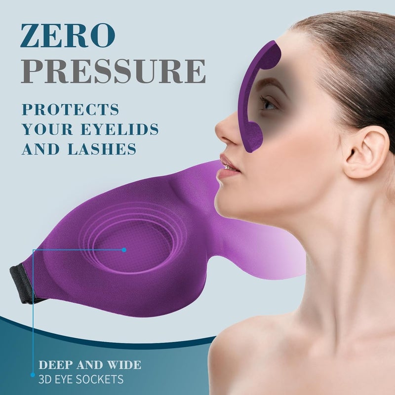ZGGCD 3D Sleep Mask, Adult, Purple, Contoured Cup Night Blindfold, Light Blocking Eye Cover, Molded Eye Shade with Adjustable Elastic Strap for Travel, Nap, Meditation - Image 4