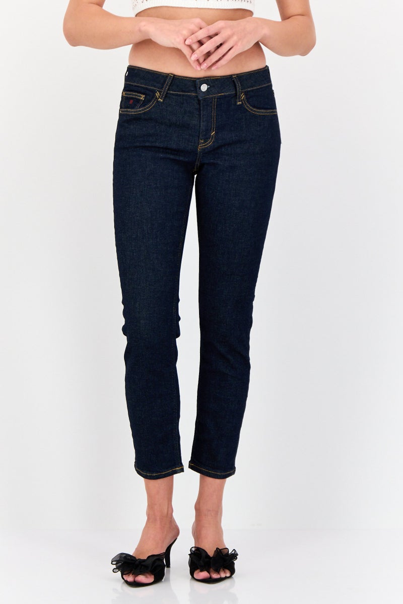 ESPRIT Women Slim Fit Mid Rise Solid Stretchable Jeans, Navy - Image 1