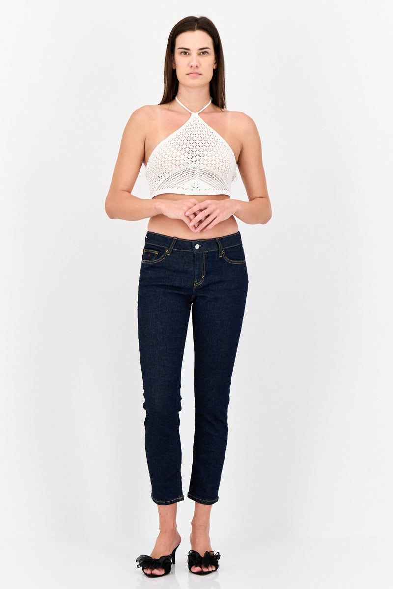 ESPRIT Women Slim Fit Mid Rise Solid Stretchable Jeans, Navy - Image 3