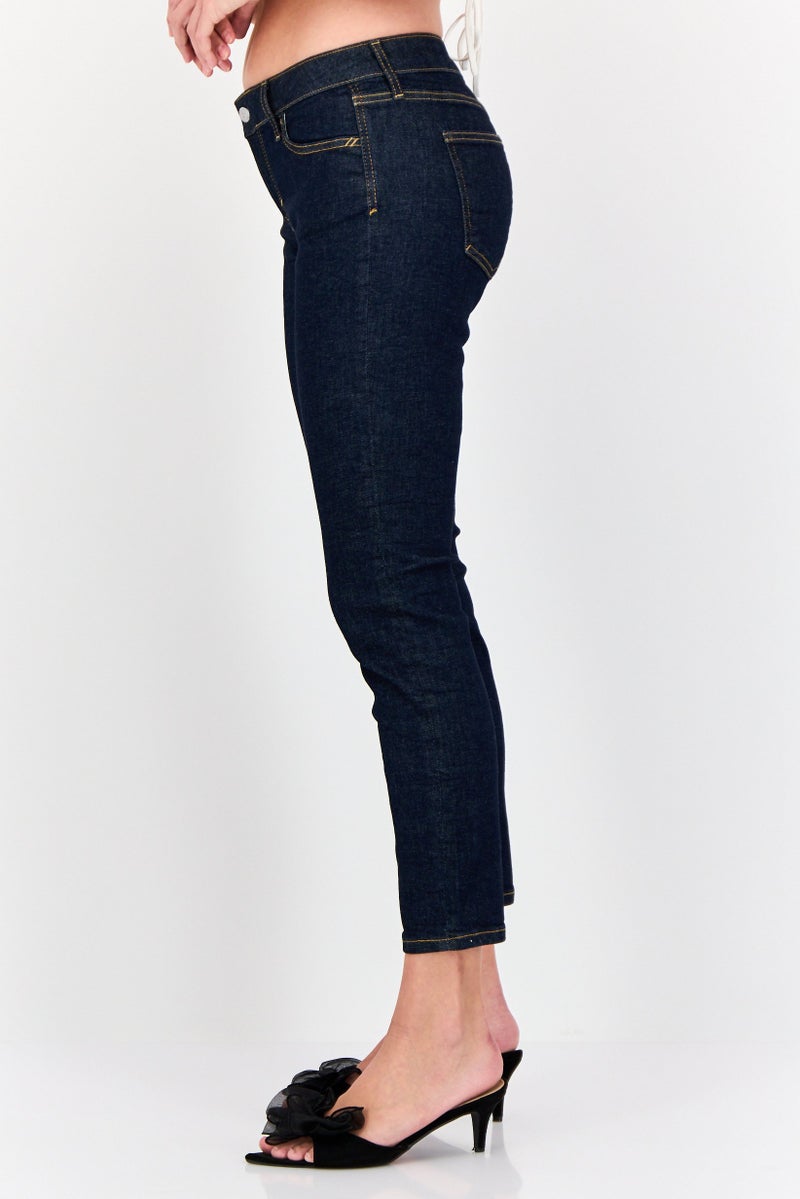 ESPRIT Women Slim Fit Mid Rise Solid Stretchable Jeans, Navy - Image 4