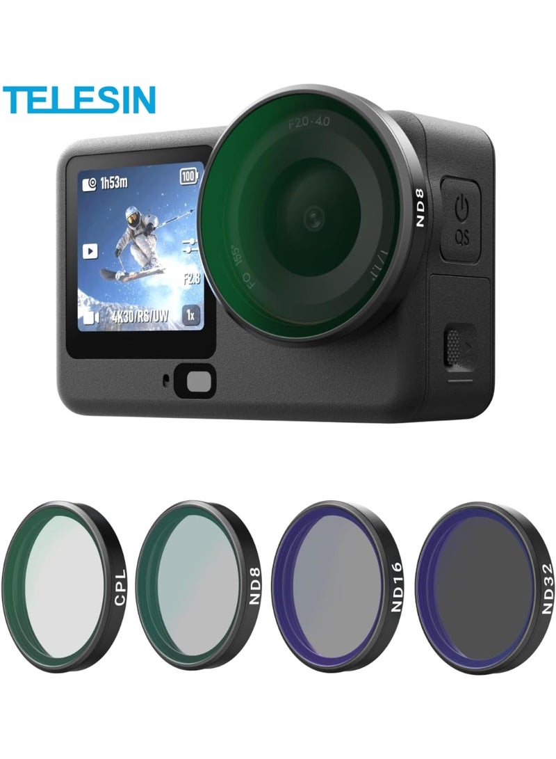 تيليسن طقم فلاتر CPL وND مخصص لكاميرا DJI Osmo Action 6 - عبوة مكونة من 4 فلاتر (CPL, ND8, ND16, ND32) - فلاتر استقطاب وكثافة محايدة بنظام التثبيت السريع (Snap-On) - مصنوعة من زجاج بصري عالي الدقة (HD) ومطلية بطبقات متعددة - ملحقات مثالية لحزمة المبدعين (Creator Combo). - Image 1