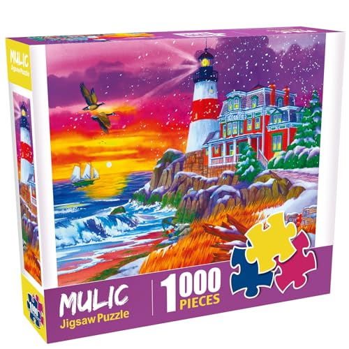 Mulic Puzzles for Adults 1000 Pieces Winter Jigsaw Puzzle Victorian Lighthouse Licensed by Nancy Wernersbach - Image 5