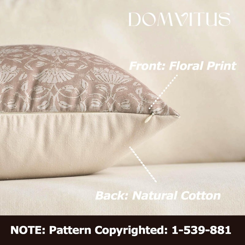 DOMVITUS Floral Pillow Covers 20x20 Decorative Throw Pillow Covers Floral Block Print Farmhouse Vintage Neutral Pillow Cover for Living Room Couch Bed Light Camel 1PC - Image 2