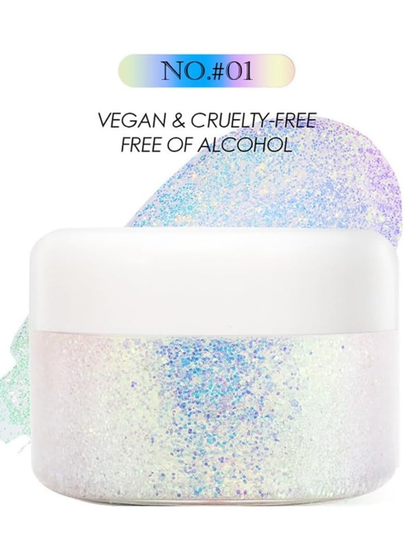 Fit Colors - 50ml Glitter Zone Holographic Body Glitter Gel for Face Body and Hair Nails Glitter Makeup Liquid Long Lasting Sparkling Chunky Glitter Gel Body Glitter Gel Face Glitter 01 - Image 1