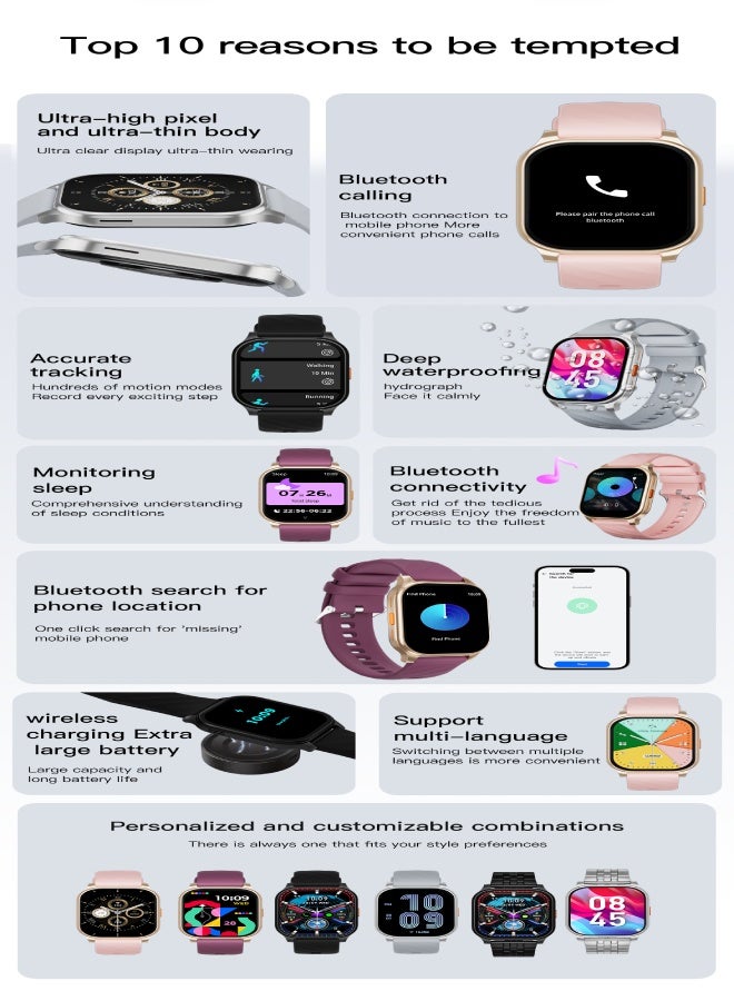 AROAQ SW01 Smartwatch – 2.04” AMOLED, Heart Rate & SpO2 Monitoring, Bluetooth Calling, Multi-Sport Tracker, Wireless Charging, IP67 Waterproof - Pink - Image 4