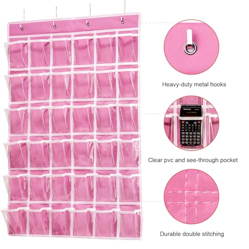 ANSTROUT 36 Clear Pockets Classroom Pocket Chart for Cell Phones, Pocket Chart Organizer for Calculator Holder with 36 Number Sticker Classroom Hanging Cell Phones Organizer (Pink) - Image 3