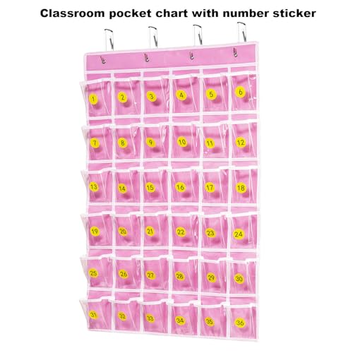 ANSTROUT 36 Clear Pockets Classroom Pocket Chart for Cell Phones, Pocket Chart Organizer for Calculator Holder with 36 Number Sticker Classroom Hanging Cell Phones Organizer (Pink) - Image 4