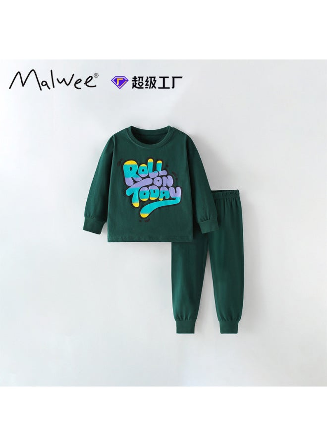 Boys Autumn Suit European And American Children Elastic Waist Pants Round Neck T-shirt Two-piece Set