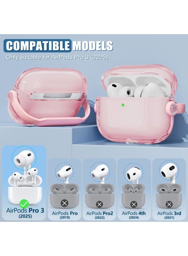 Wowwat for Airpods Pro 3 Case,Safety Lock Cases for Apple Airpod Pro 3 (2025) with Cleaner Kit, Drop Protection Air pods Pro3 Case Cover for Men for Women with Keychain,Clear Pink - Image 2