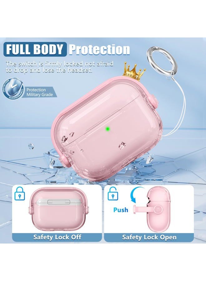 Wowwat for Airpods Pro 3 Case,Safety Lock Cases for Apple Airpod Pro 3 (2025) with Cleaner Kit, Drop Protection Air pods Pro3 Case Cover for Men for Women with Keychain,Clear Pink - Image 4