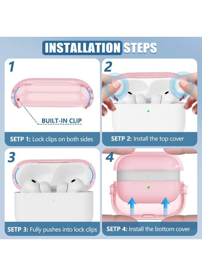 Wowwat for Airpods Pro 3 Case,Safety Lock Cases for Apple Airpod Pro 3 (2025) with Cleaner Kit, Drop Protection Air pods Pro3 Case Cover for Men for Women with Keychain,Clear Pink - Image 5