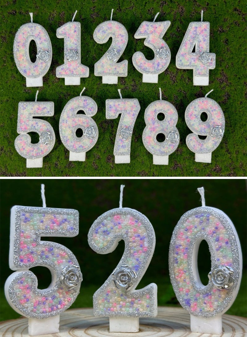 Number Birthday Candle, Silver Flower Number Cake Candles for Birthday, Weddings, Anniversaries, Theme Party Decorations 7cm (Number 7)