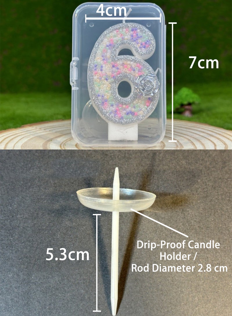 Number Birthday Candle, Silver Flower Number Cake Candles for Birthday, Weddings, Anniversaries, Theme Party Decorations 7cm (Number 7)
