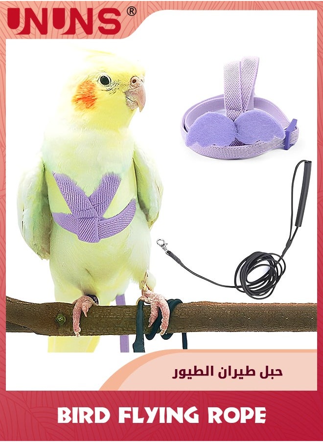UNUNS Bird Flying Rope,Pet Parrot Bird Harness And Leash,Adjustable Training Design Anti-Bite,Bird Nylon Rope With Cute Wing For Parrots,Suitable For Scarlet,Keck,Mini Macaw And Same Size Birds,Light Purple  - Image 1