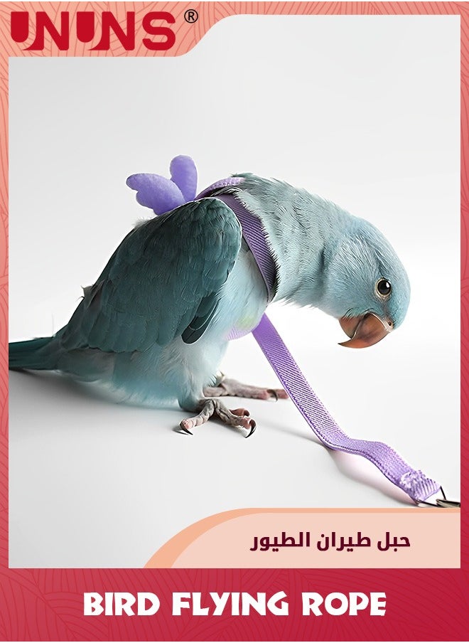 UNUNS Bird Flying Rope,Pet Parrot Bird Harness And Leash,Adjustable Training Design Anti-Bite,Bird Nylon Rope With Cute Wing For Parrots,Suitable For Scarlet,Keck,Mini Macaw And Same Size Birds,Light Purple  - Image 4