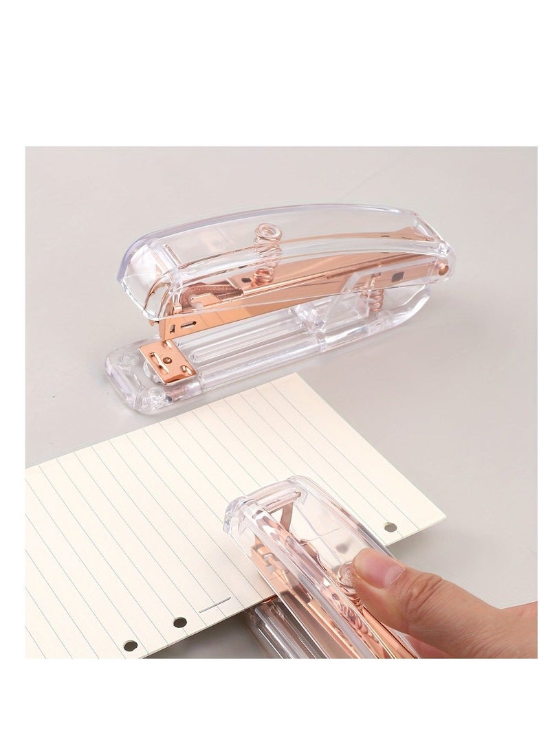 Generic 1pc, Acrylic Transparent Stapler Simple Rose Golden Color Labor-saving Office Student Documents Data Stapler, Back To School, School Supplies, Kawaii Stationery, Colors For School, Stationery - Image 2