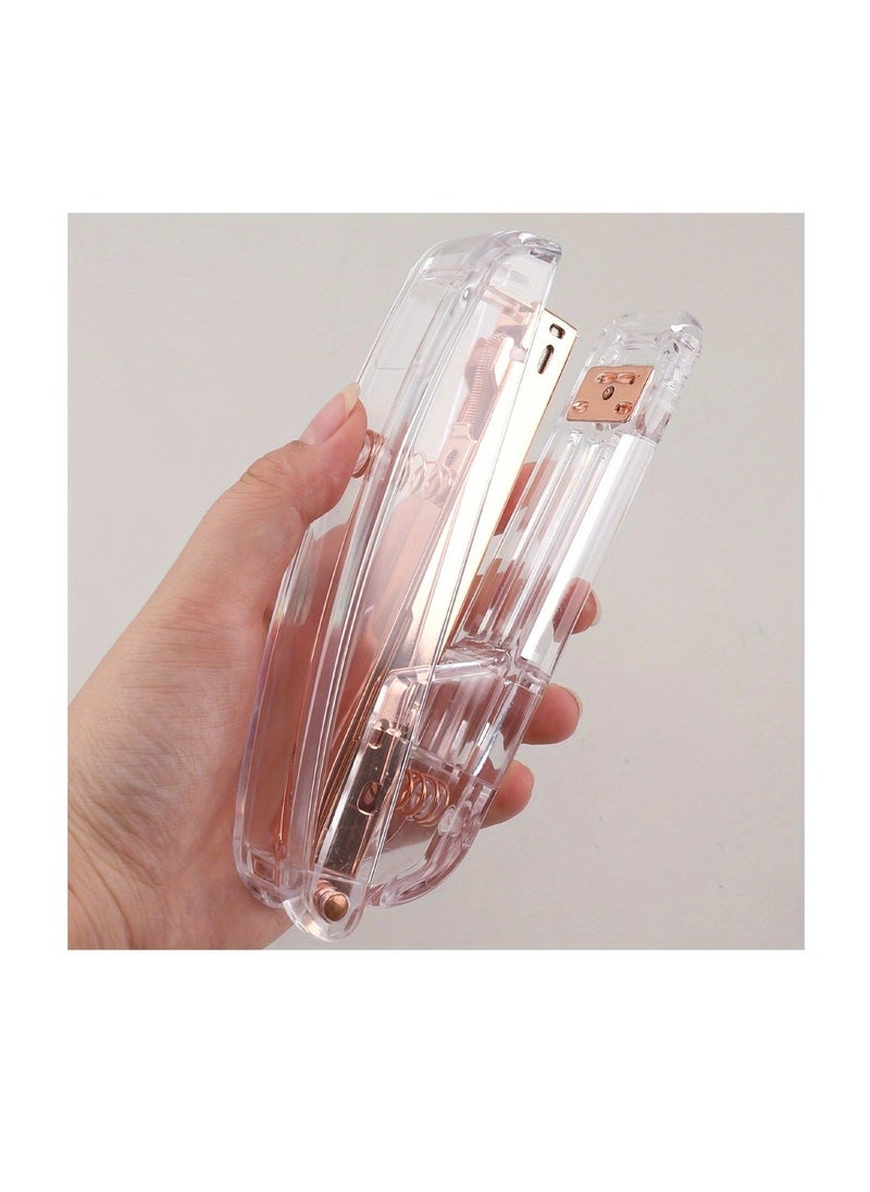 Generic 1pc, Acrylic Transparent Stapler Simple Rose Golden Color Labor-saving Office Student Documents Data Stapler, Back To School, School Supplies, Kawaii Stationery, Colors For School, Stationery - Image 1