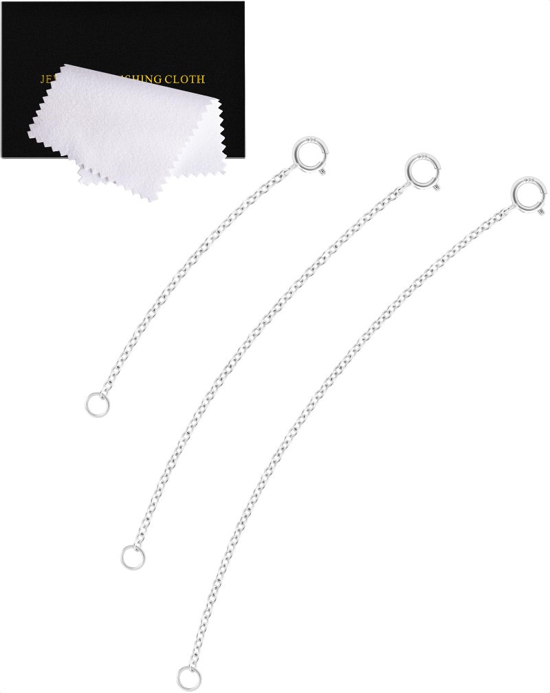VANBARIS 925 Sterling Silver Necklace Extender Sterling Silver Necklace Chain Extenders for Women Chain Bracelet Anklet Jewelry Extension for Necklaces 3 Piece Set 2 3 4 Inches