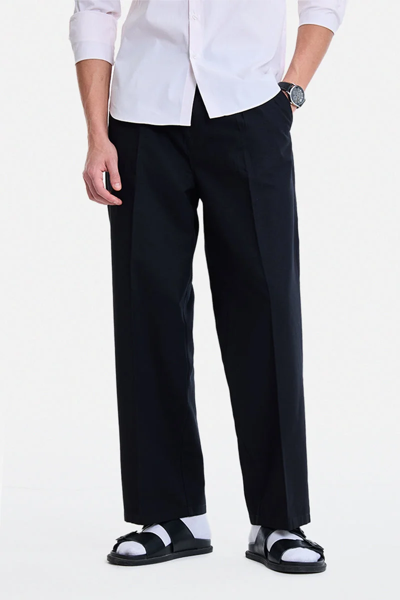 SNITCH Black Solid Relaxed Trousers