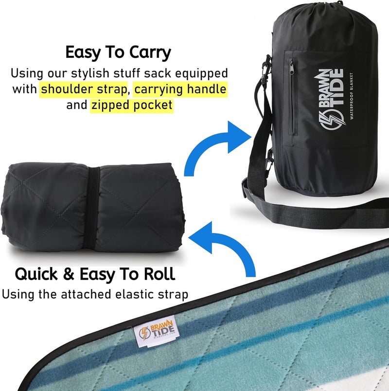 BRAWNTIDE Large Outdoor Waterproof Blanket - Extra Thick Fleece, Warm, Windproof, Sandproof, Quilted, 82" x 55", Ideal for Beaches, Picnics, Camping, Stadiums, Dogs, Car - Image 4