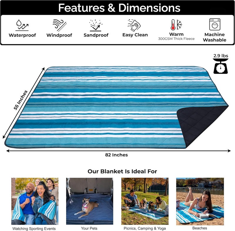 BRAWNTIDE Large Outdoor Waterproof Blanket - Extra Thick Fleece, Warm, Windproof, Sandproof, Quilted, 82" x 55", Ideal for Beaches, Picnics, Camping, Stadiums, Dogs, Car - Image 2
