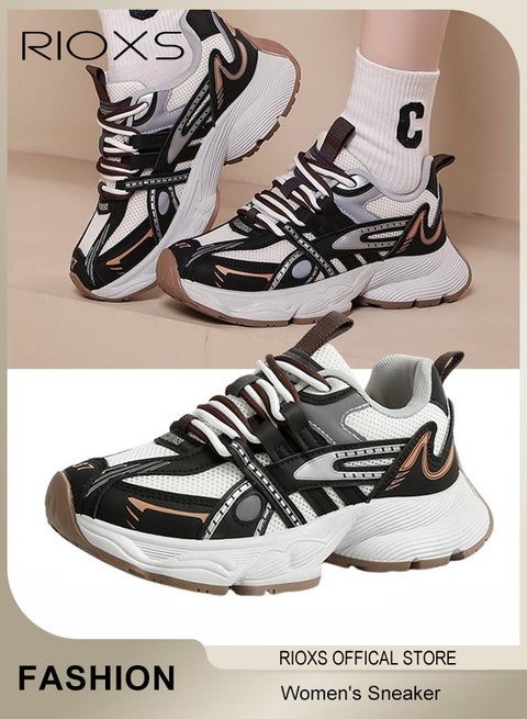 Women's Sports Shoes, Chunky Trainers for Female, Mesh Breathable Platform Sneakers, Ladies Low Top Sneaker, Fashion Casual Athlesiure Shoes, Non-slip Fitness Shoes, Trendy Dad Shoes, Lightweight Shoes for Jogging Walking Running, Black Athletic Shoe Womens Tennis Shoes