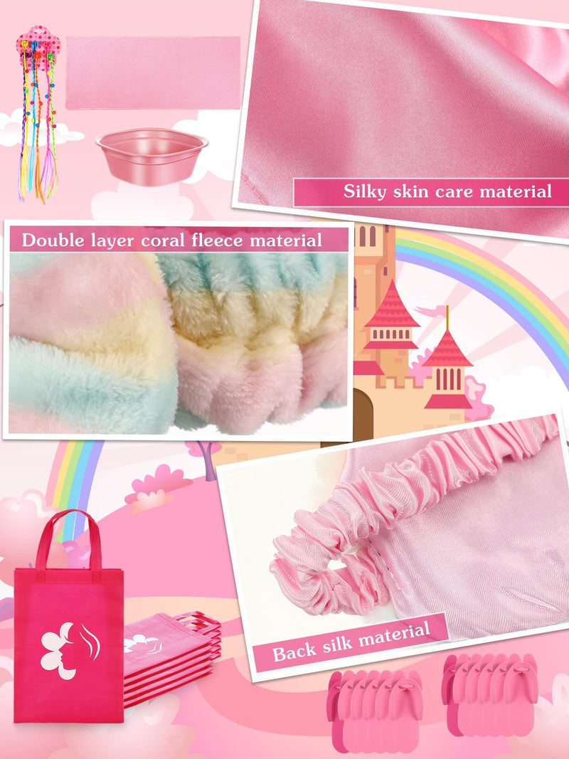 Suhine 6 Set Spa Party Supplies for Girls Kids 6 Satin Robes Spa Kit Sleepover Birthday Slumber Party Favors Nail Salon Pack(Pink, Rose Red) - Image 5