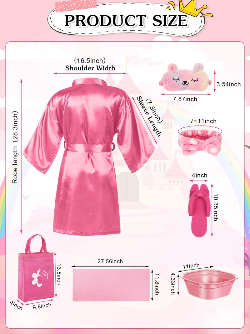 Suhine 6 Set Spa Party Supplies for Girls Kids 6 Satin Robes Spa Kit Sleepover Birthday Slumber Party Favors Nail Salon Pack(Pink, Rose Red) - Image 3