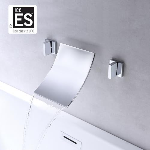 SUMERAIN Wall Mounted Waterfall Bathtub Filler Faucet 3 Hole Chrome Finished - Image 2