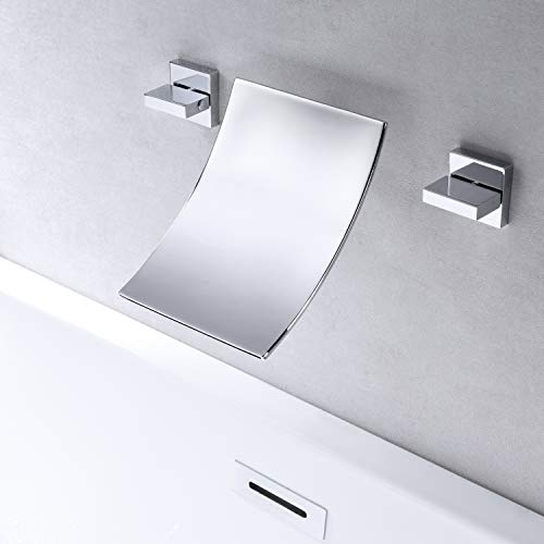 SUMERAIN Wall Mounted Waterfall Bathtub Filler Faucet 3 Hole Chrome Finished - Image 4