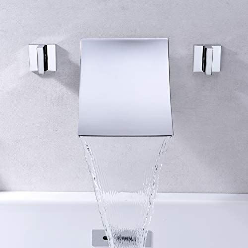 SUMERAIN Wall Mounted Waterfall Bathtub Filler Faucet 3 Hole Chrome Finished - Image 5