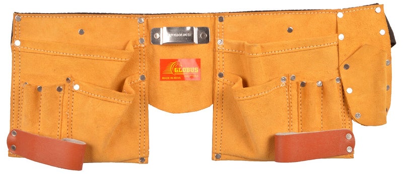 Globus 355 Leather Tool Apron (18.5x7-inches, Brown and Black) Tools pouch, Electrician tool belt, belt pouch, Multi-pocket tool Hand tool Professional use. - Image 2