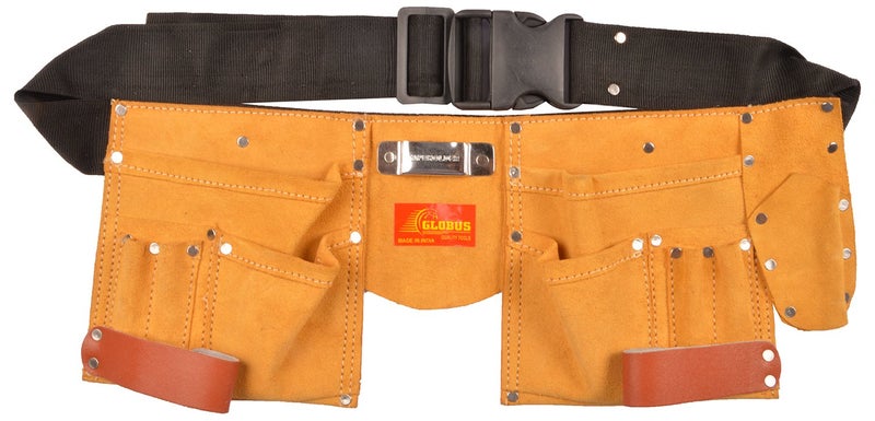 Globus 355 Leather Tool Apron (18.5x7-inches, Brown and Black) Tools pouch, Electrician tool belt, belt pouch, Multi-pocket tool Hand tool Professional use. - Image 1