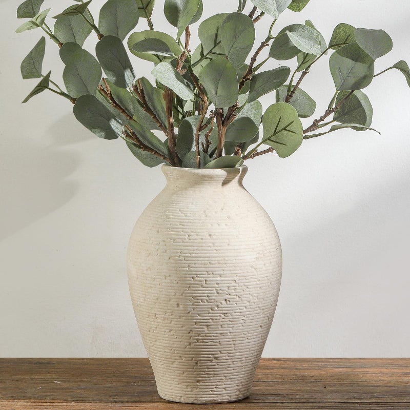 Vanselia Ceramic Flower Vase Home Decor - Large Farmhouse Table Vases Rustic Vintage Living Room Kitchen Bedroom Decorations for House Book Shelf Office Coffee Desk Dining Fireplace (9" Rustic) - Image 1