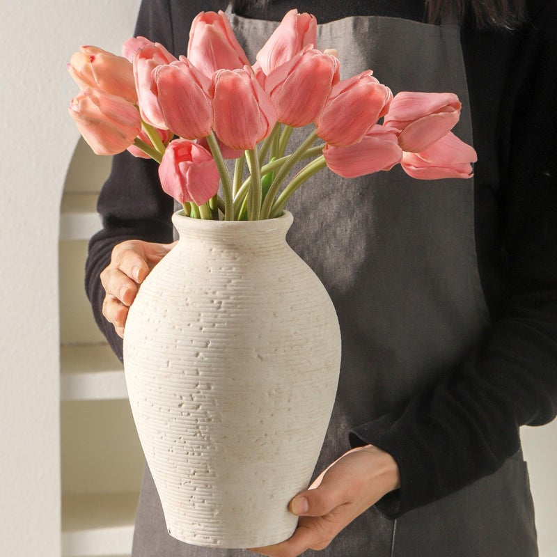 Vanselia Ceramic Flower Vase Home Decor - Large Farmhouse Table Vases Rustic Vintage Living Room Kitchen Bedroom Decorations for House Book Shelf Office Coffee Desk Dining Fireplace (9" Rustic) - Image 3
