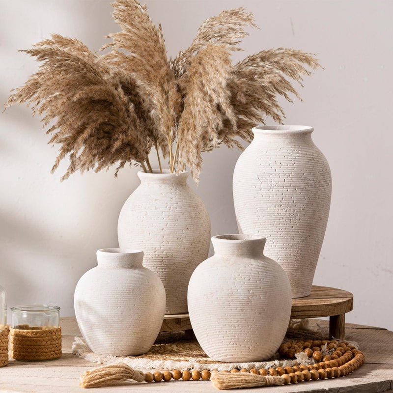 Vanselia Ceramic Flower Vase Home Decor - Large Farmhouse Table Vases Rustic Vintage Living Room Kitchen Bedroom Decorations for House Book Shelf Office Coffee Desk Dining Fireplace (9" Rustic) - Image 5