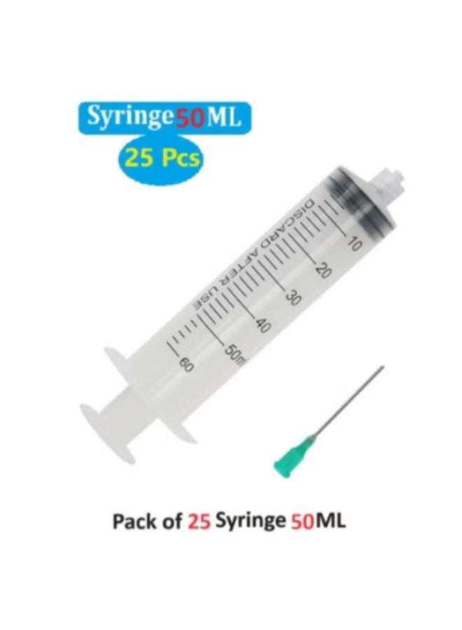 Medical Disposable Syringe 50ml with Needle – Sterile Luer Lock Syringes (Box of 25 Pieces) for Safe Medical & Laboratory Use