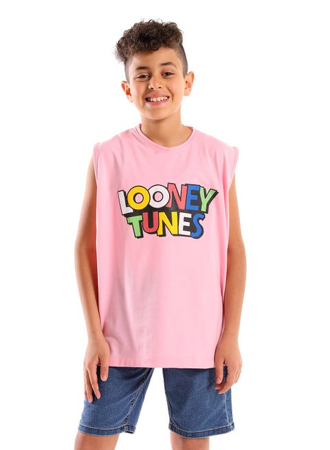 تانك توب قطن مطبوع للأولاد - فوشيا
