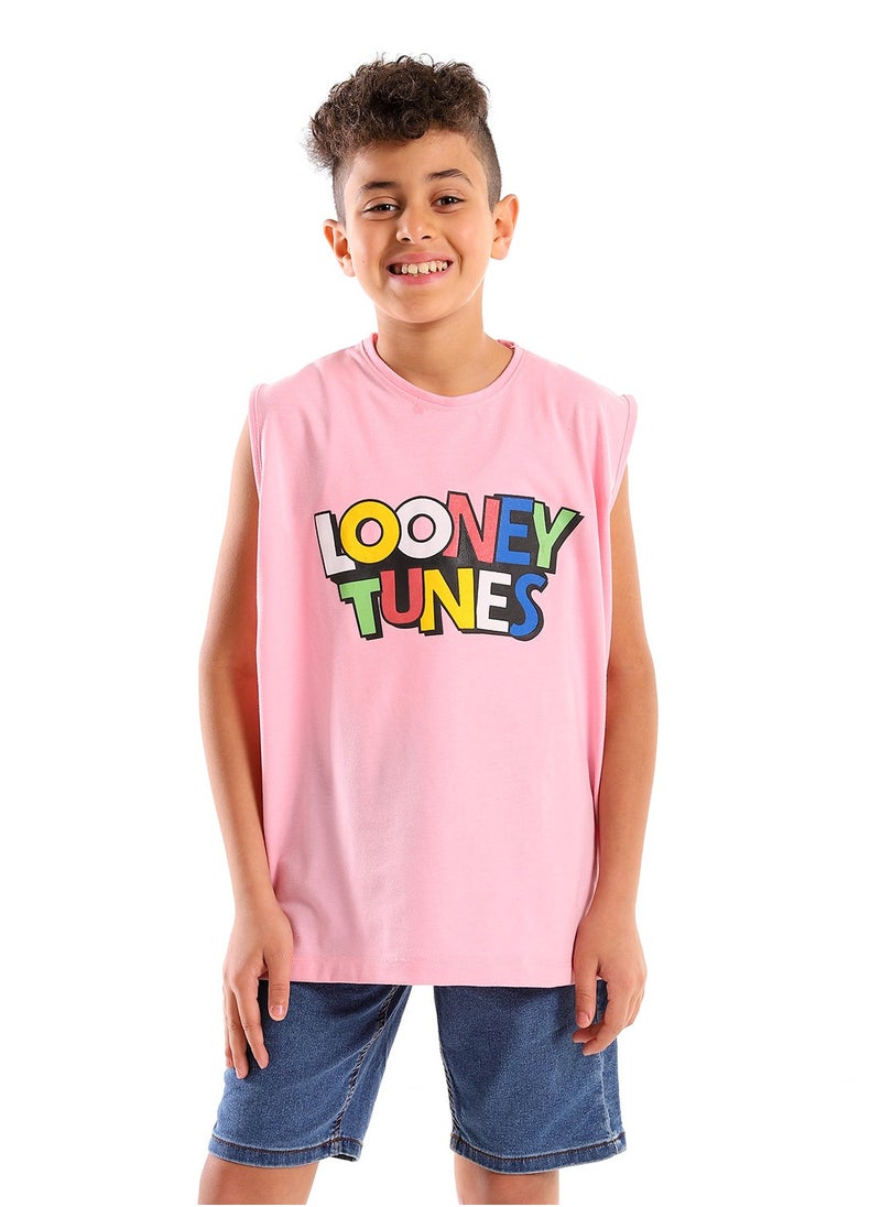 Andora Printed Cotton Boys Tank Top - Fuchsia  - Image 1