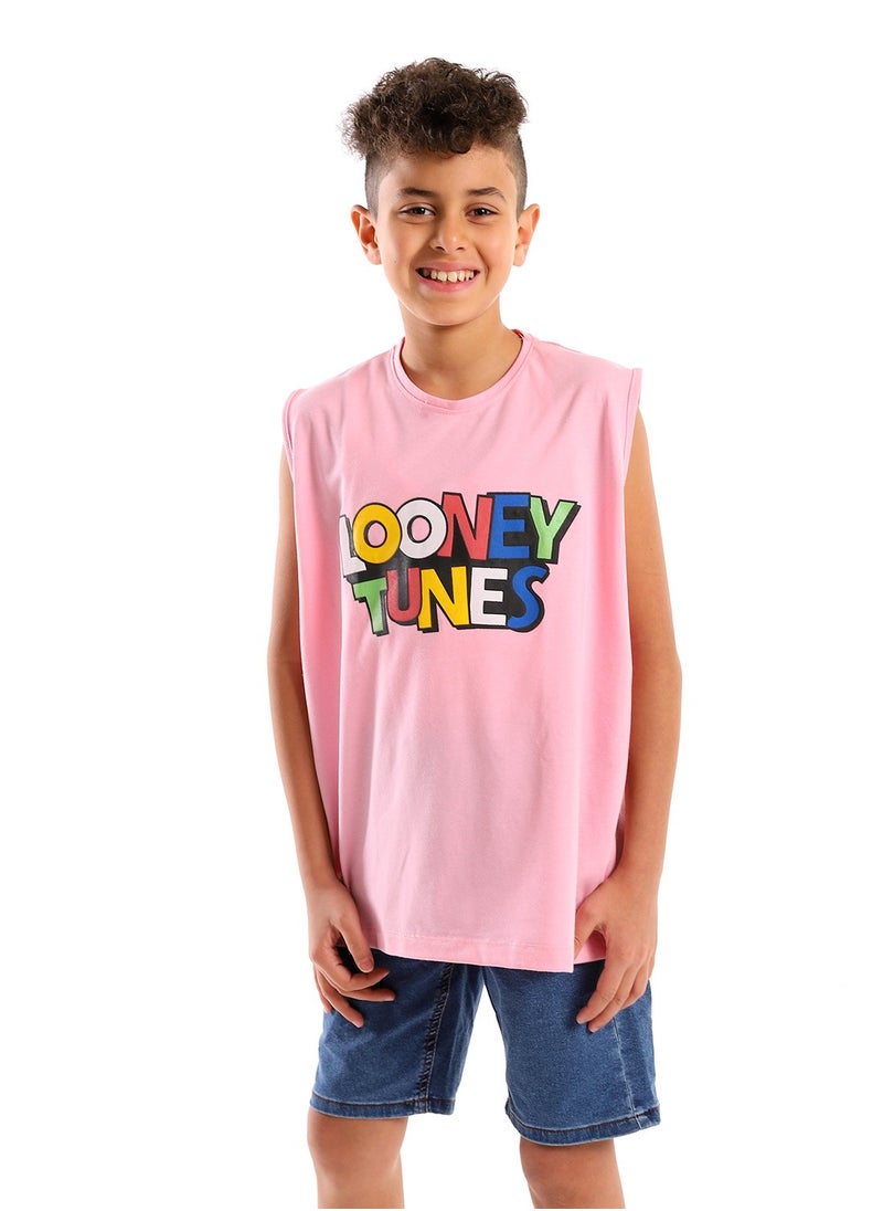 Andora Printed Cotton Boys Tank Top - Fuchsia  - Image 2