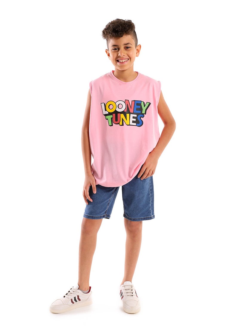 Andora Printed Cotton Boys Tank Top - Fuchsia  - Image 5