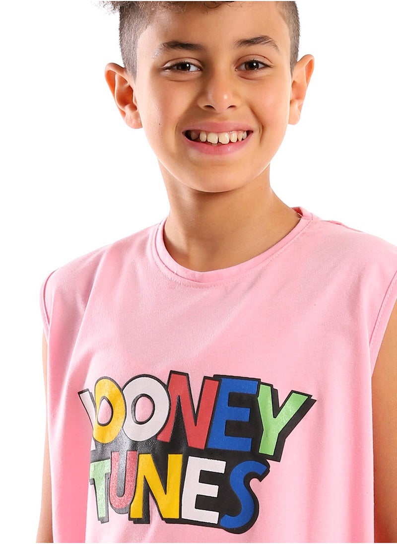 Andora Printed Cotton Boys Tank Top - Fuchsia  - Image 4