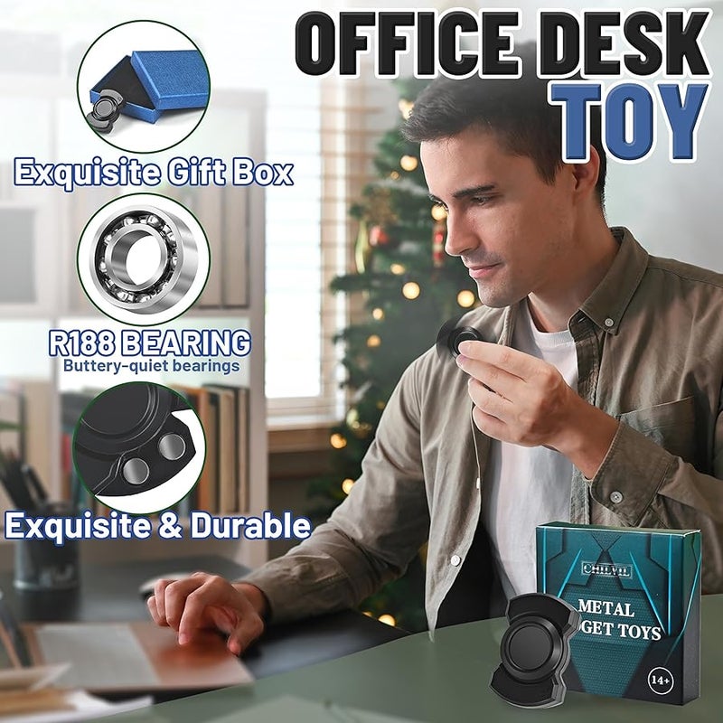 Chilvil 2pc Black+Silver Fidget Spinner Toy for Adult, 3in1: Slider Clicker Spinner, Metal Magnetic Figette for Autism ADHD Autistic Desk Office Stress Anxiety Relief Items Classroom Cool Gadget Gift for Teen - Image 4